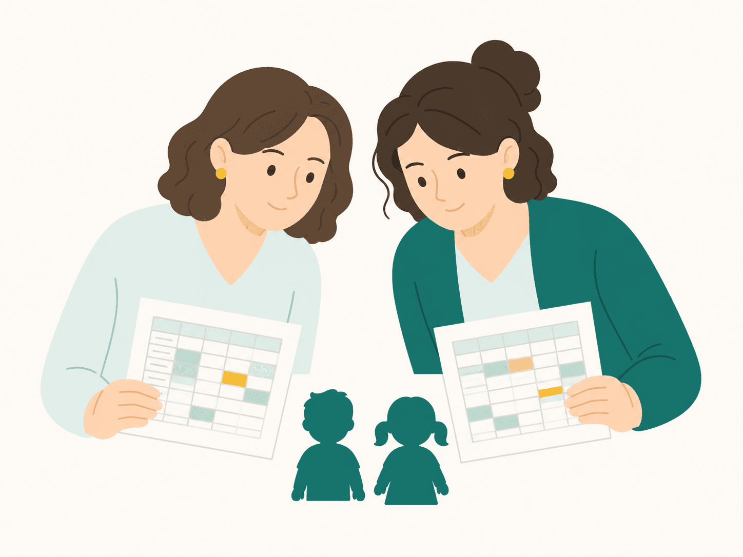きょうだいの日程を調整する先生たちのイラスト